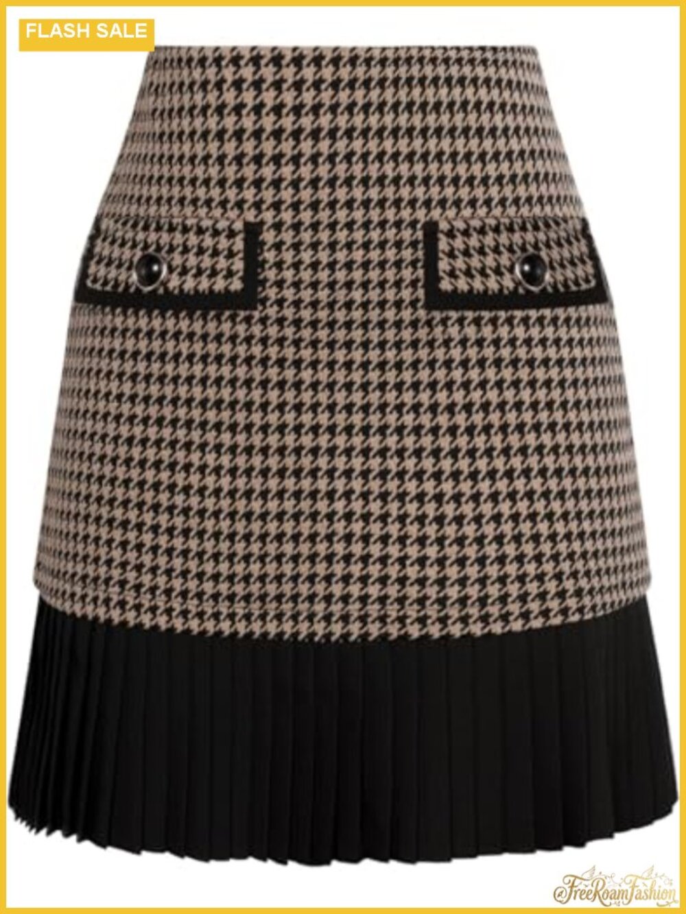 Plaid Mini Skirt High Waist Pleated A-Line Polyester Blend